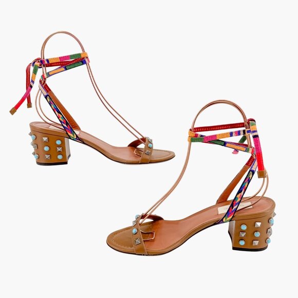 Valentino Garavani Rockstud Rolling Sandals EU 38.5 US 8.5 Brown Ankle Wrap - Picture 9 of 12